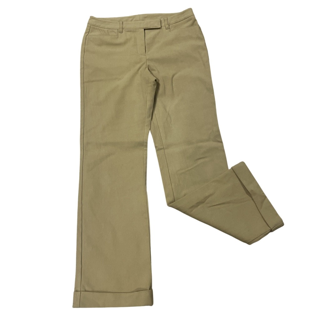Express Pants Women 7/8 Regular Khaki Tan Stretch Straight Leg Mid Rise Trousers